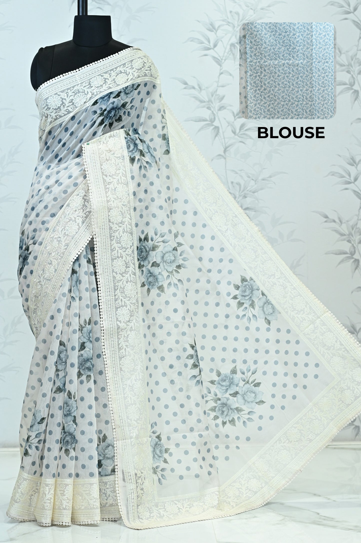 Maya Pure Super Net Saree Blue Saree featured