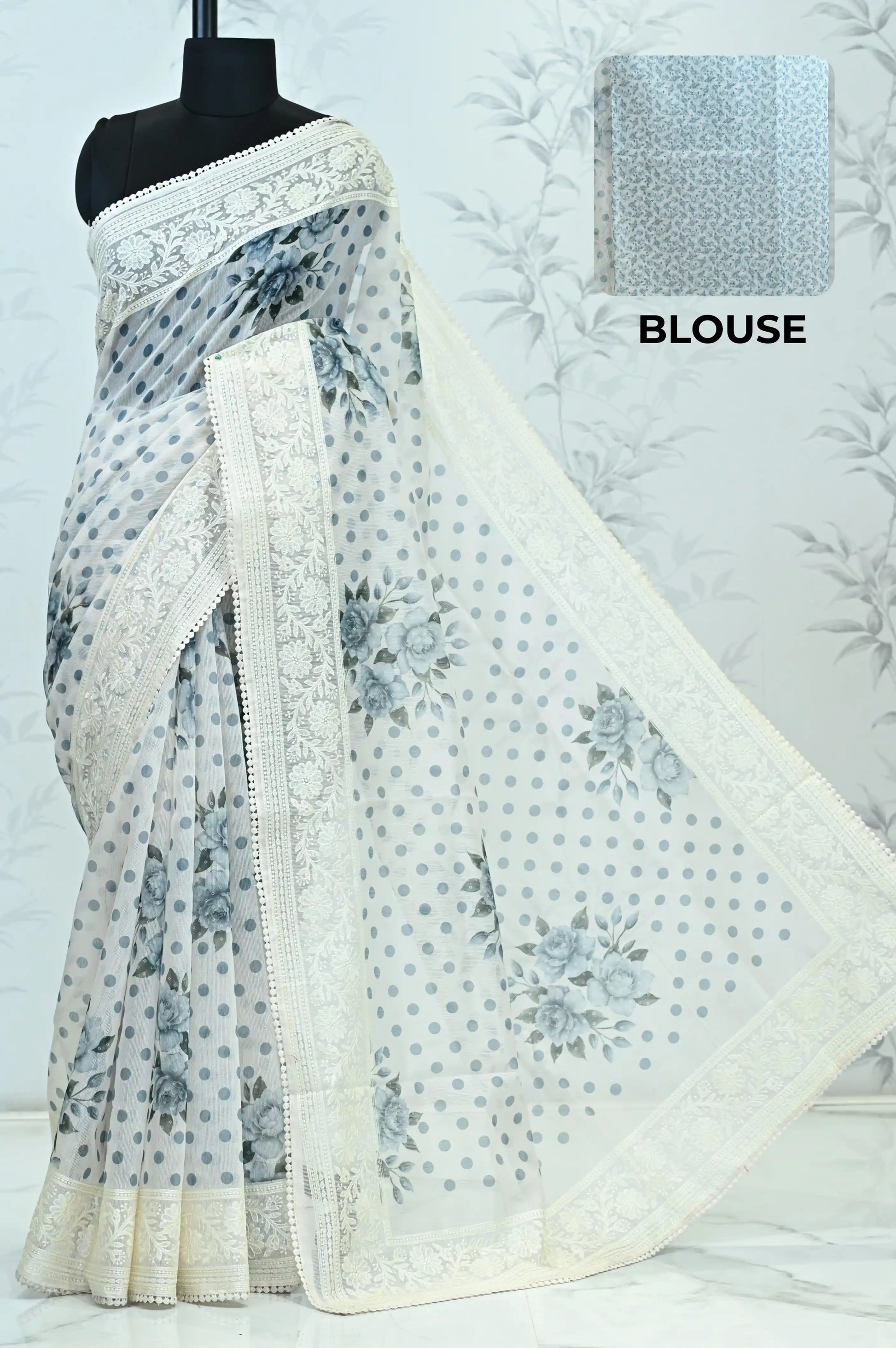 Maya Pure Super Net Saree Blue Saree featured