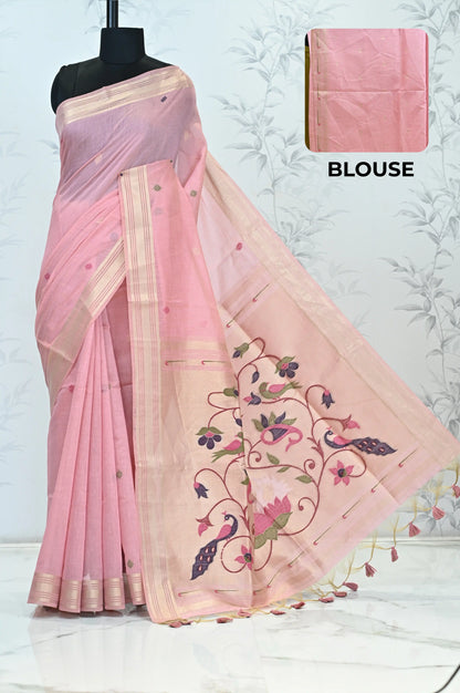 Iraja Mercerized Cotton Garden Saree Pink featured