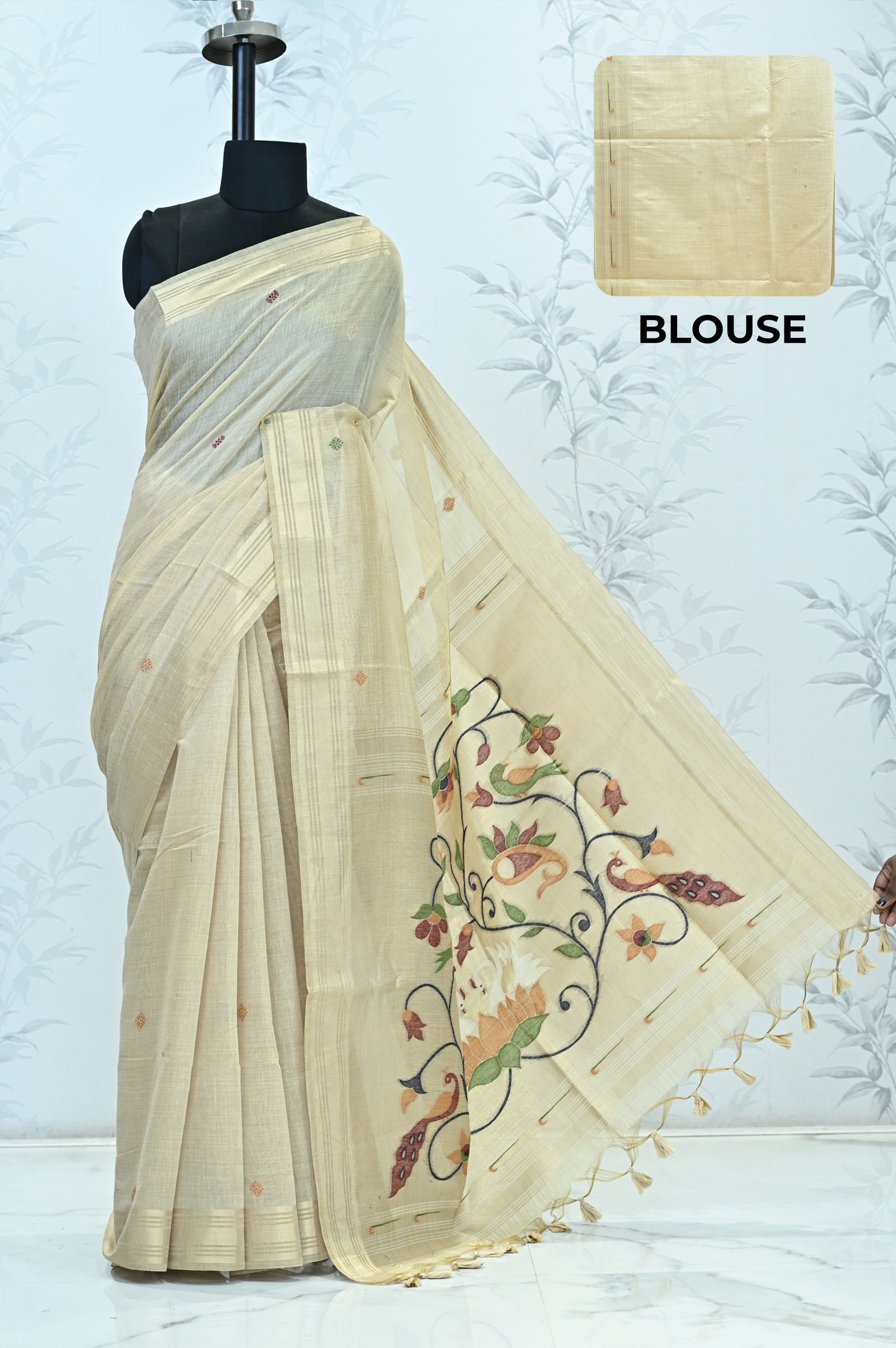 Iraja Mercerized Cotton Garden Saree Bronze featured