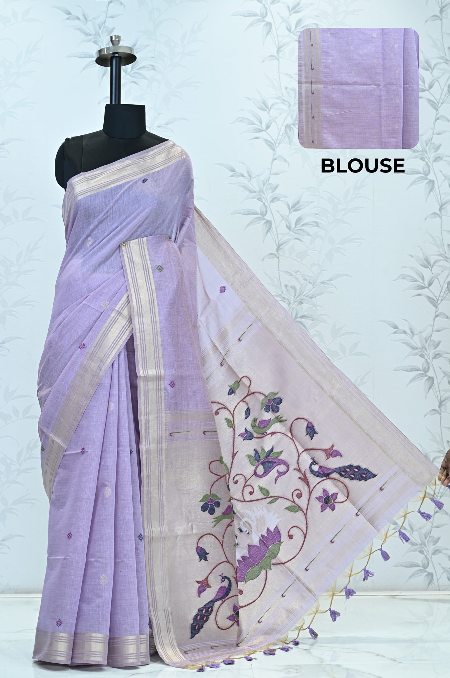 Iraja Mercerized Cotton Garden Saree Purple featured