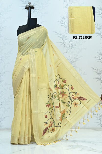 Iraja Mercerized Cotton Garden Saree Golden featured