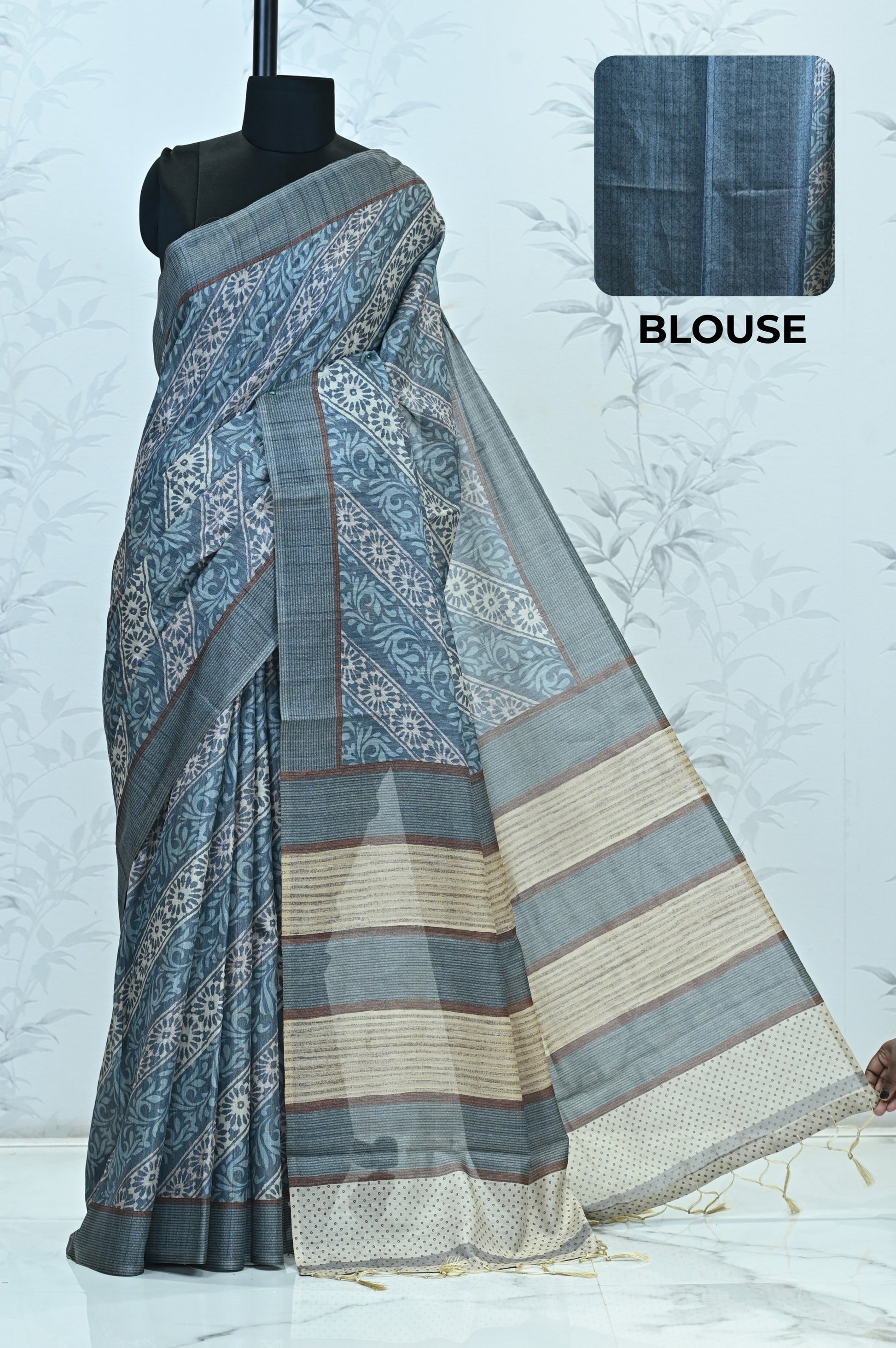 Vanika Veil Semi Tussar Saree Blue featured
