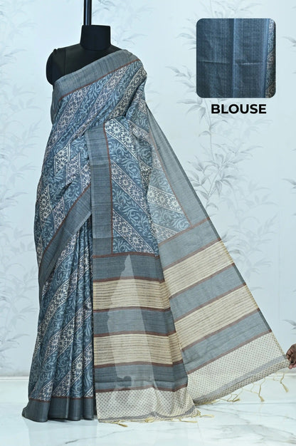 Vanika Veil Semi Tussar Saree Blue featured