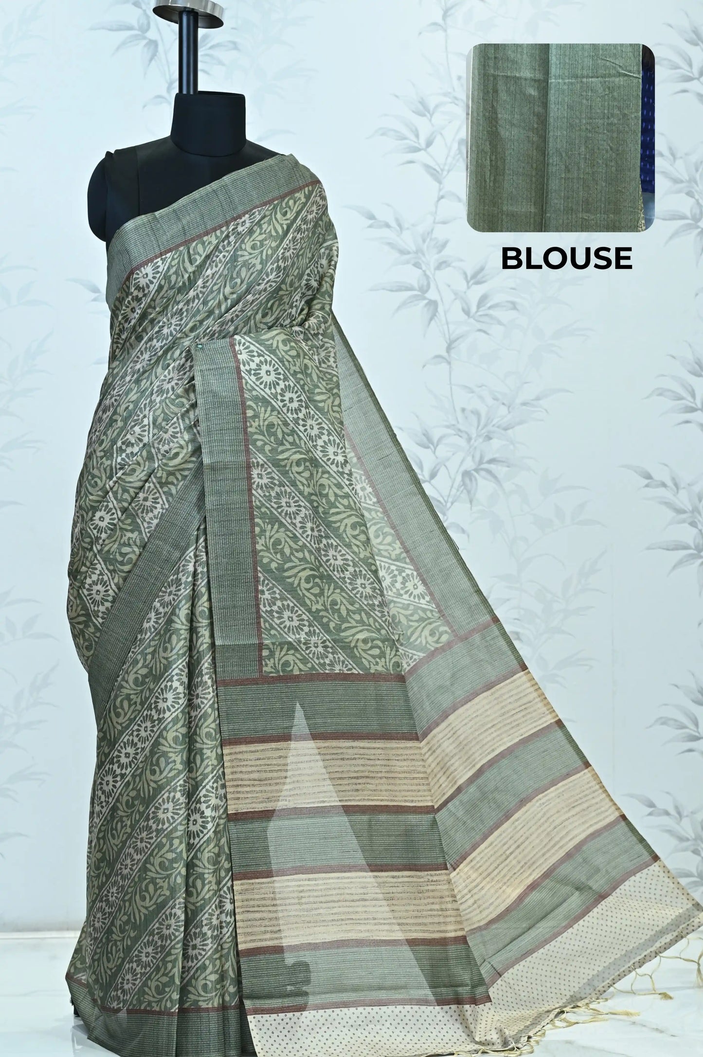 Vanika Veil Semi Tussar Saree Green featured