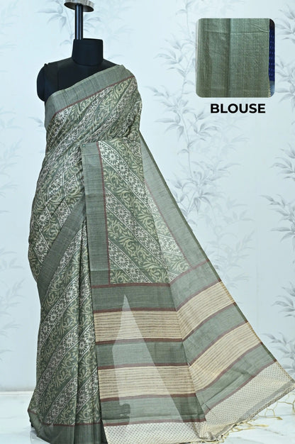 Vanika Veil Semi Tussar Saree Green featured