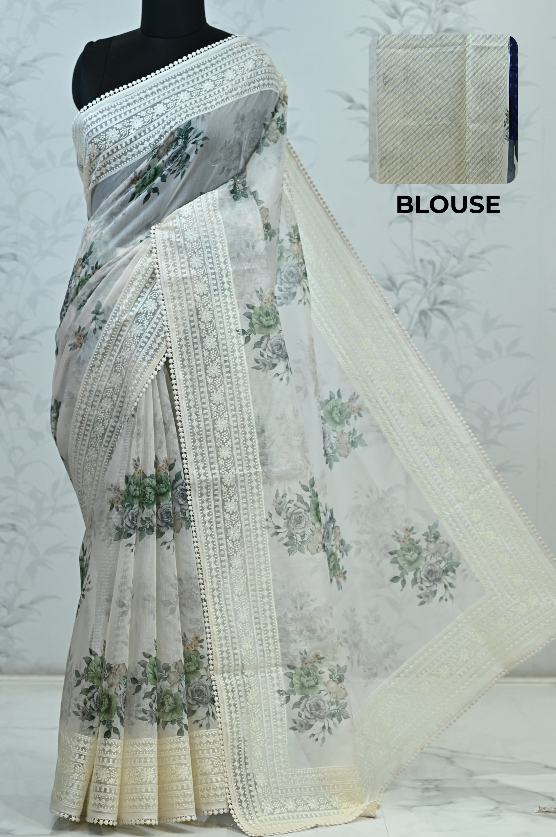 Eshani Pure Super Net Saree Green featured
