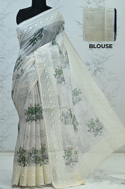 Eshani Pure Super Net Saree Green featured