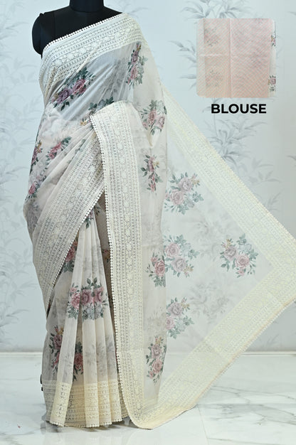 Eshani Pure Super Net Saree Pink featured