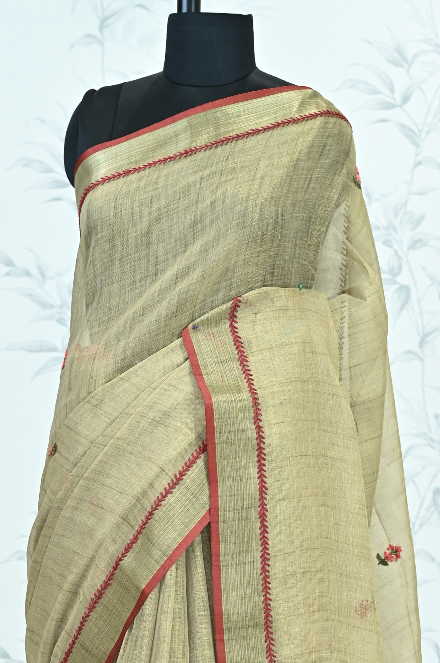 Triveni Linen Tissue saree Sage Green Saree featured