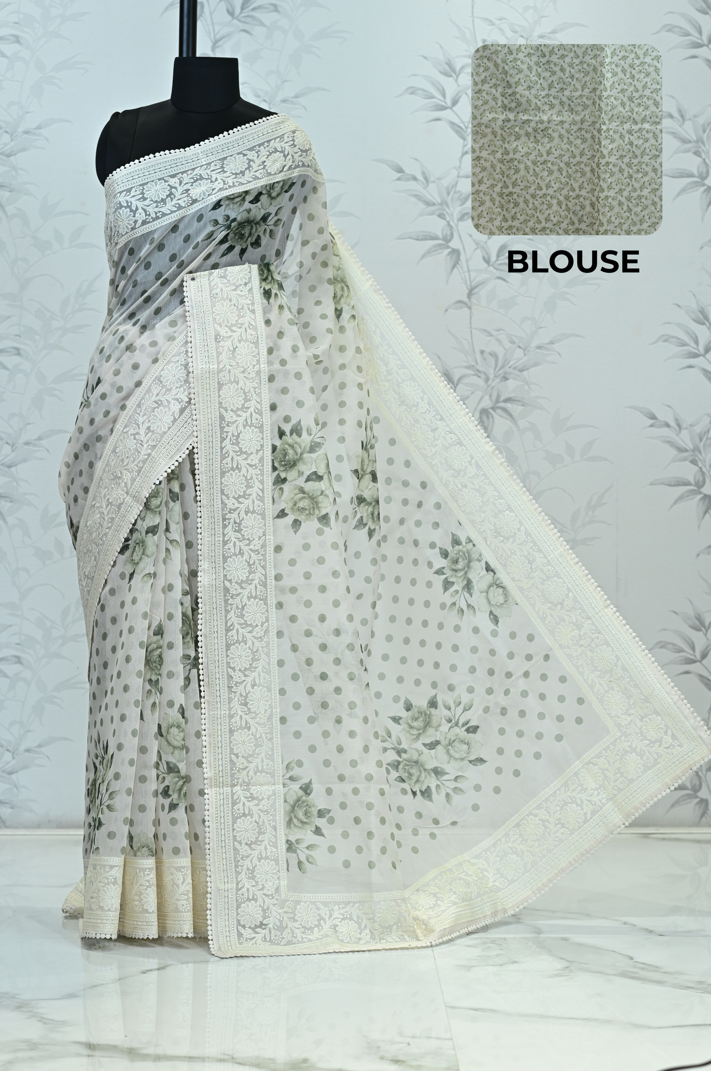 Maya Pure Super Net Saree Green Saree featured