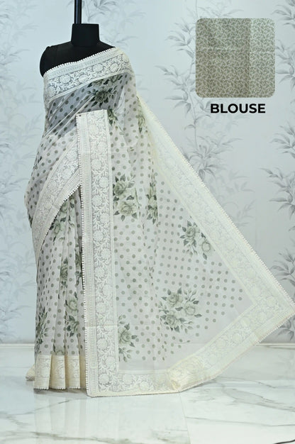 Maya Pure Super Net Saree Green Saree featured