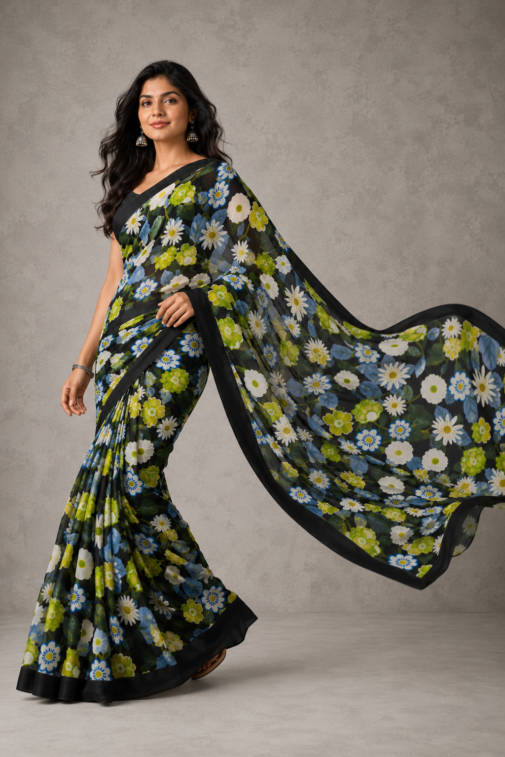 Folk Flora Chiffon Silk Saree featured