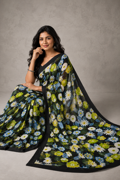 Folk Flora Chiffon Silk Saree featured