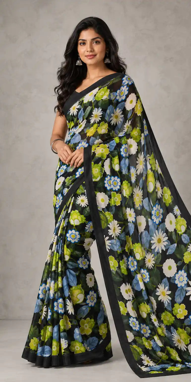 Folk Flora Chiffon Silk Saree featured