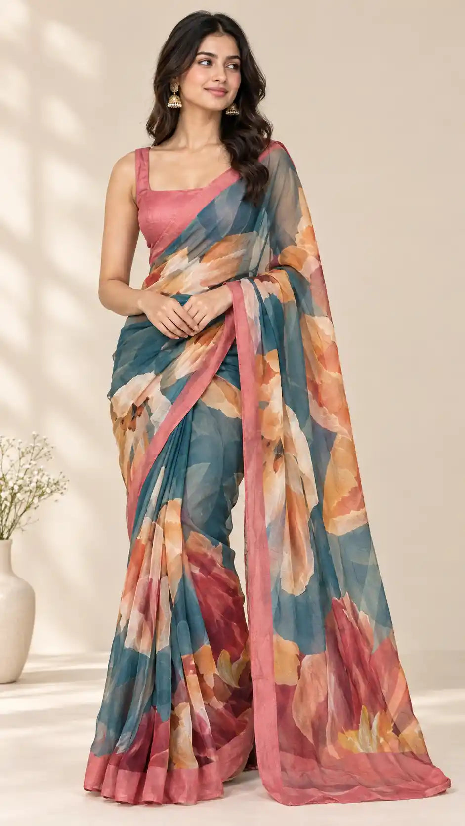 Coral Chiffon Saree featured