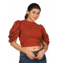 Load image into Gallery viewer, Hosiery Blouses - Mesh Pleated Sleeves - Rust - Blouse featured