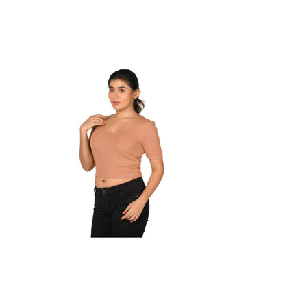 Hosiery Blouse- Regular Deep Round Neck - Cider - Blouse featured