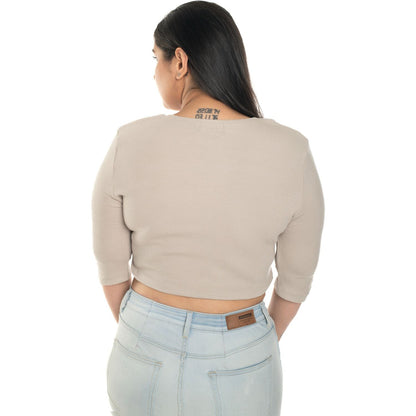 Hosiery Blouse- XXL Deep Round Neck (Elbow Sleeves) - Calm Ivory - Blouse featured