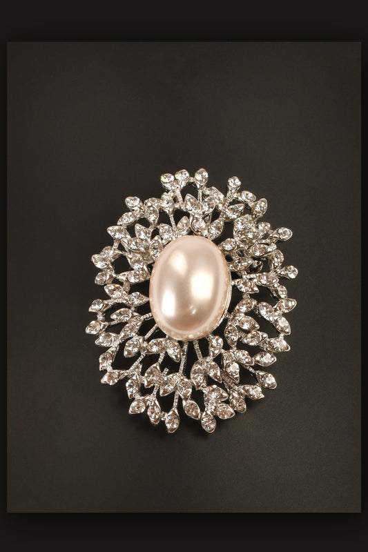 Oval Pearl Floral Stone Studded Brooch Brooch
