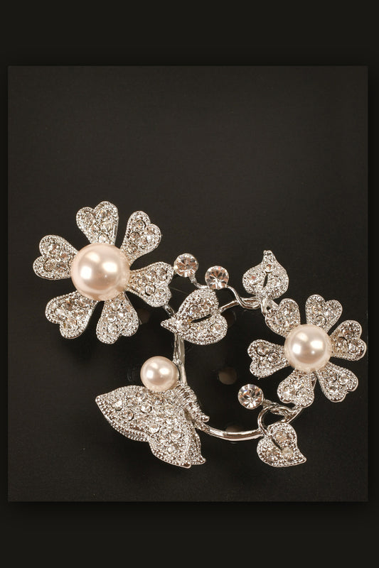 Butterfly in a Garden with Pearls Brooch Brooch