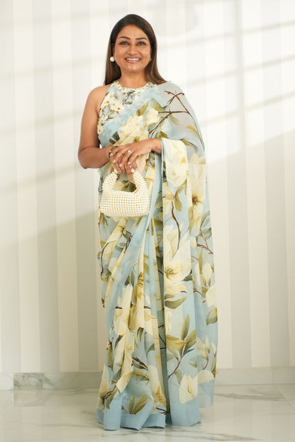 Windy Blue Chiffon Silk Saree Saree