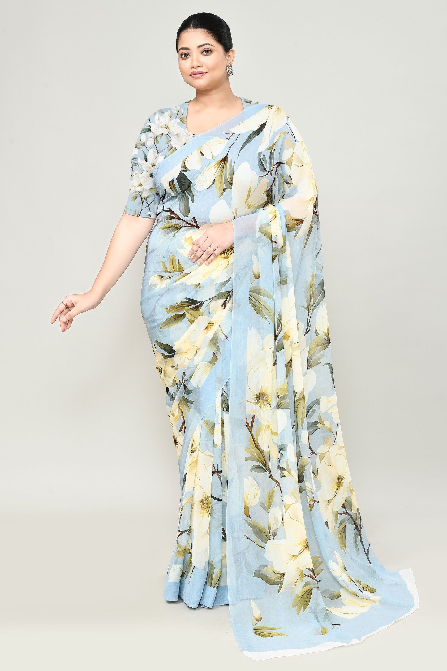 Windy Blue Chiffon Silk Saree Saree