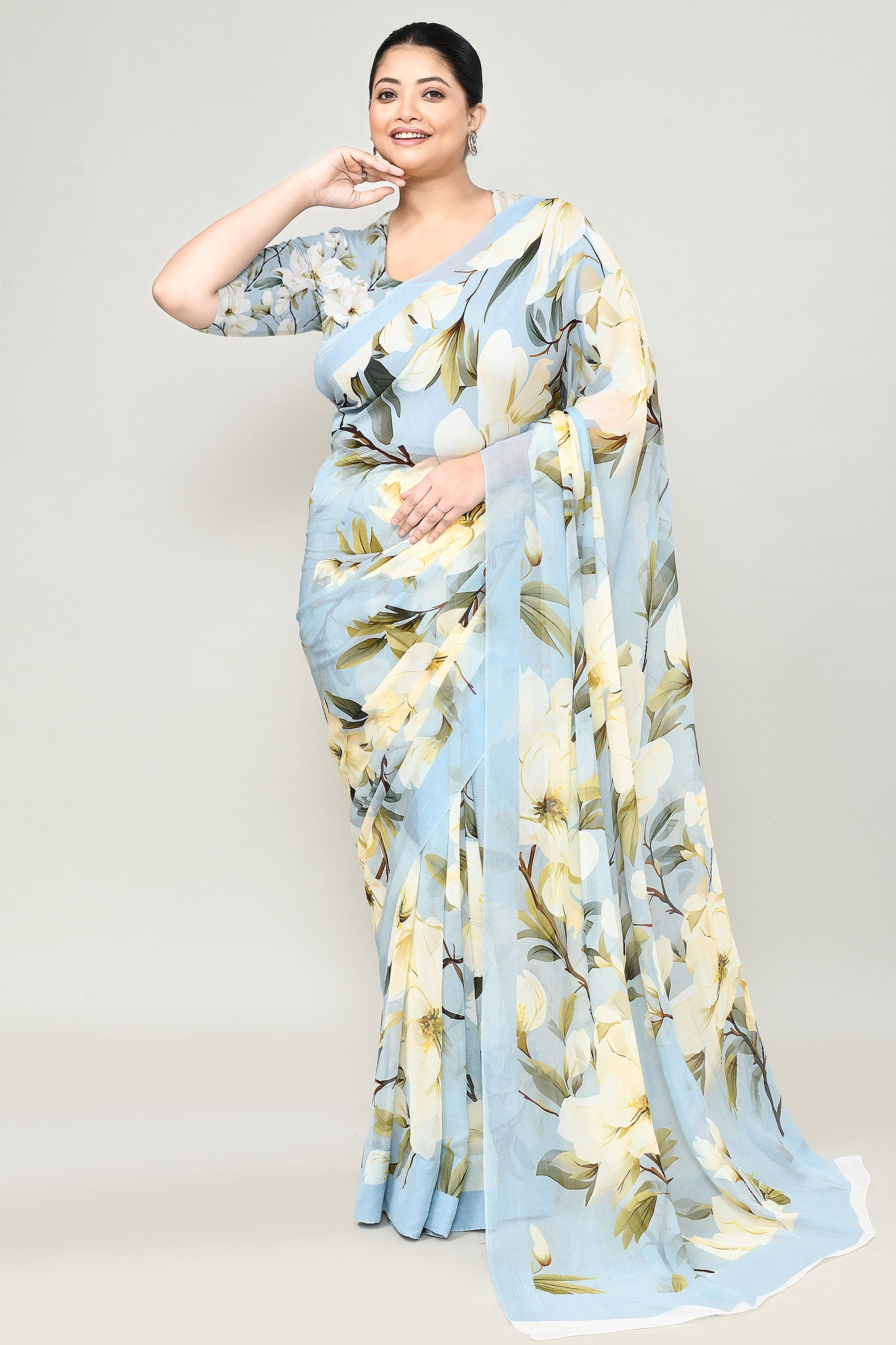 Windy Blue Chiffon Silk Saree Saree