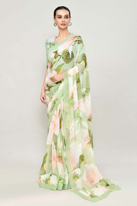 Lettuce Green Chiffon Silk Saree Saree