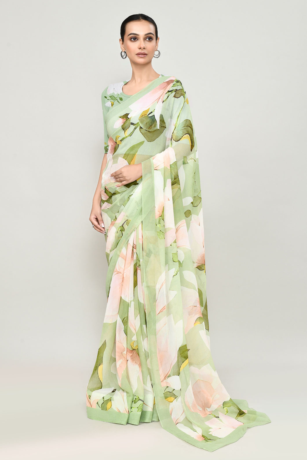 Lettuce Green Chiffon Silk Saree Saree