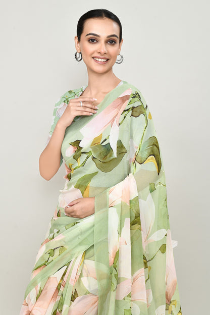 Lettuce Green Chiffon Silk Saree Saree