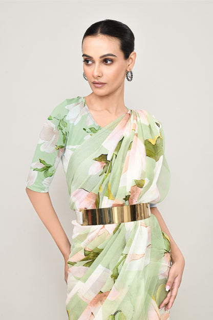 Lettuce Green Chiffon Silk Saree Saree