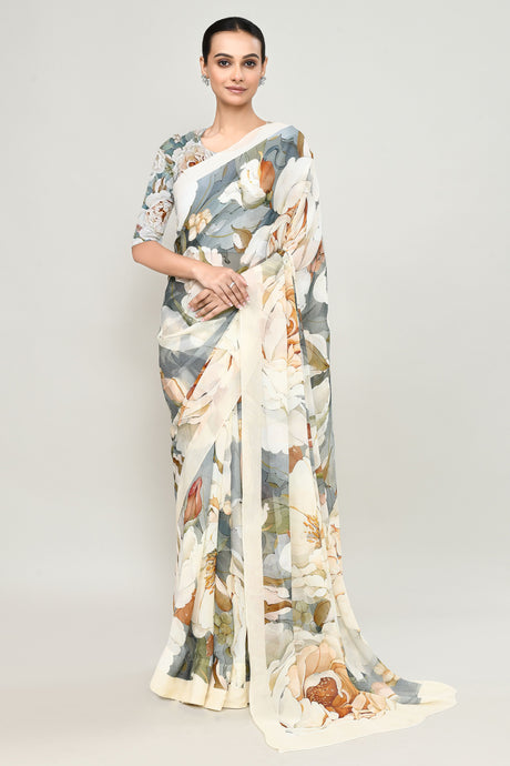 Vintage Rose Chiffon Silk Saree. Saree