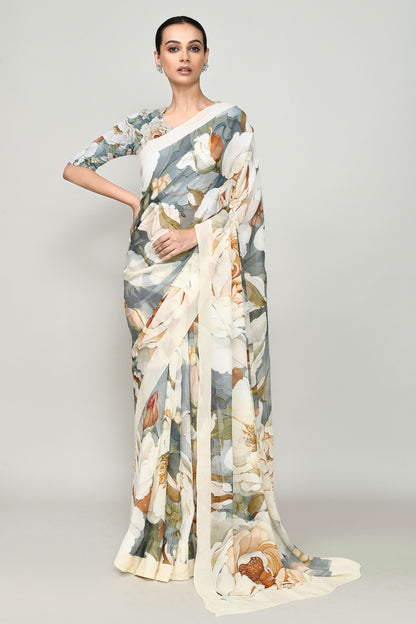 Vintage Rose Chiffon Silk Saree Saree