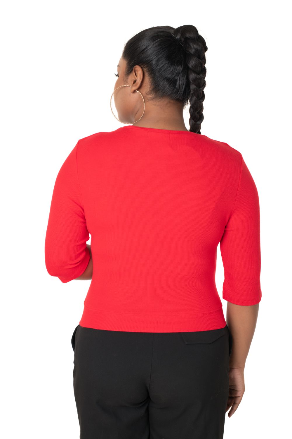 Hosiery Blouse- XXL Deep Round Neck (Elbow Sleeves) - Red - Blouse featured