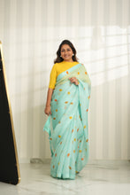 Load image into Gallery viewer, Autumn Breeze Sky Blue Organza Saree Saree