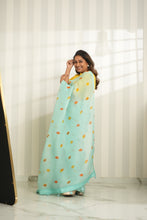 Load image into Gallery viewer, Autumn Breeze Sky Blue Organza Saree Saree