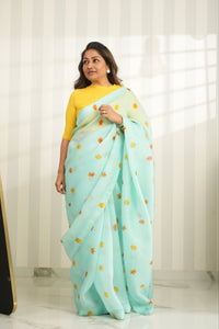 Autumn Breeze Sky Blue Organza Saree Saree