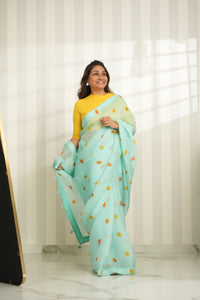 Autumn Breeze Sky Blue Organza Saree Saree