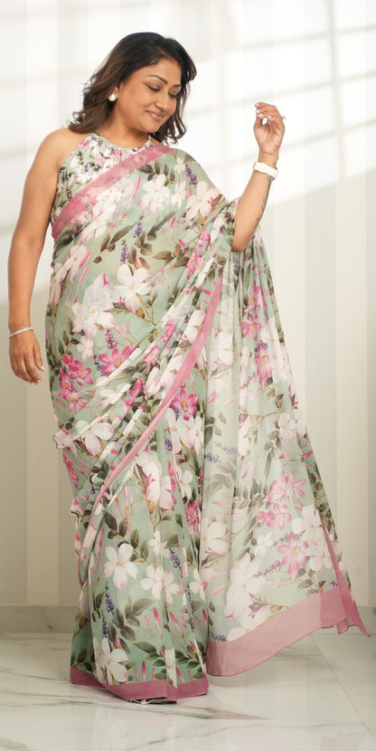 Soft Jade Chiffon Silk Saree Saree featured