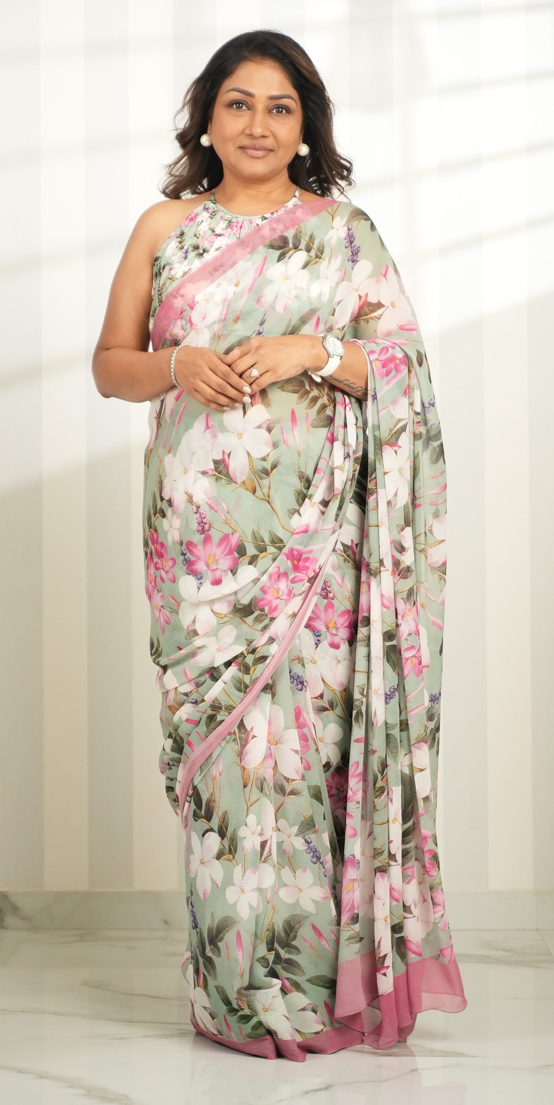 Soft Jade Chiffon Silk Saree Saree featured