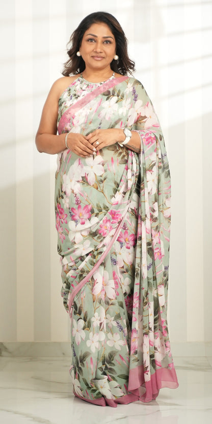 Soft Jade Chiffon Silk Saree Saree featured