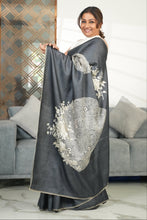 Load image into Gallery viewer, Poonam Shibori Bloom Tussar Saree Gray featured