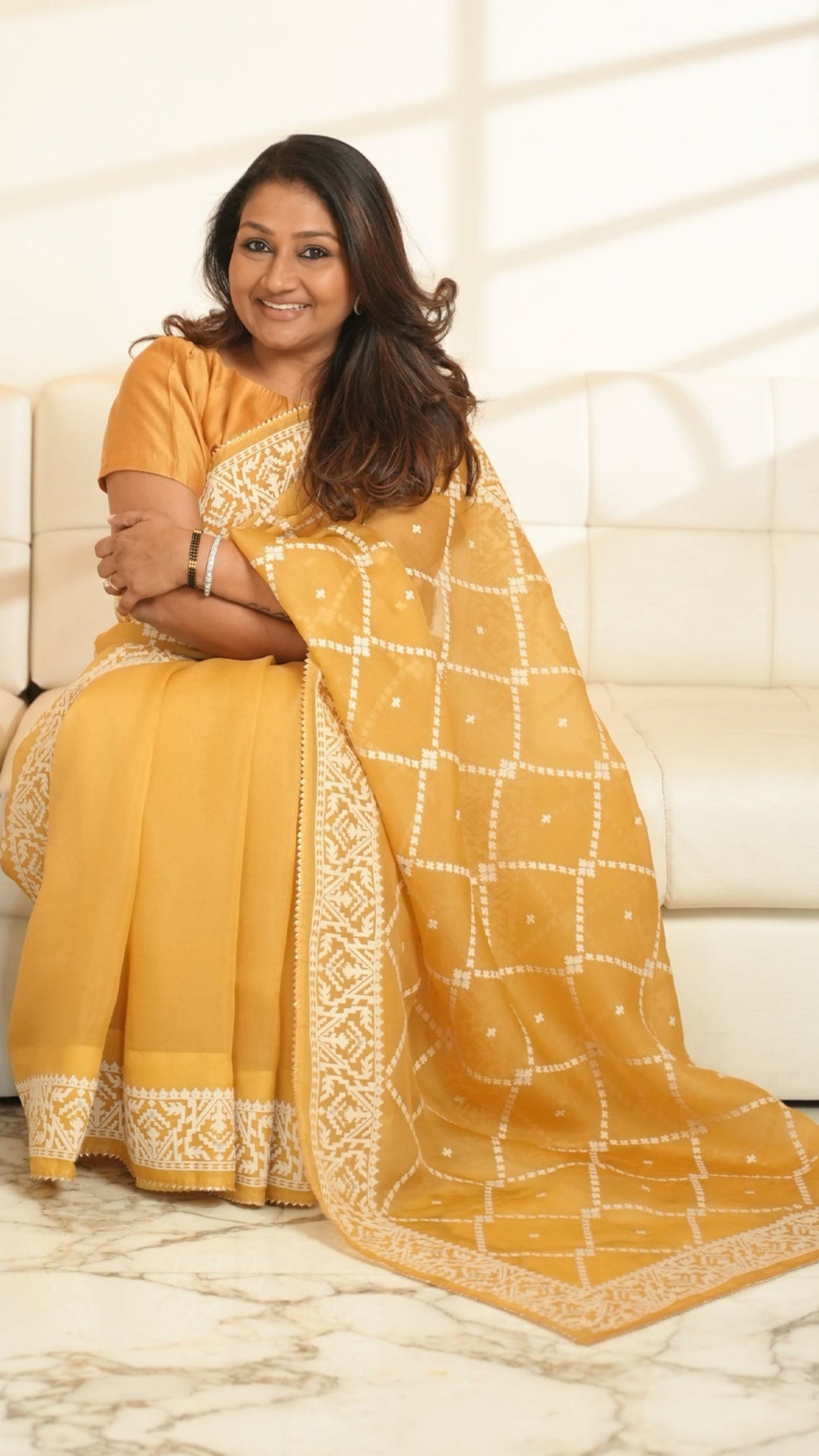 Yellow Organza Saree with Thread work Saree