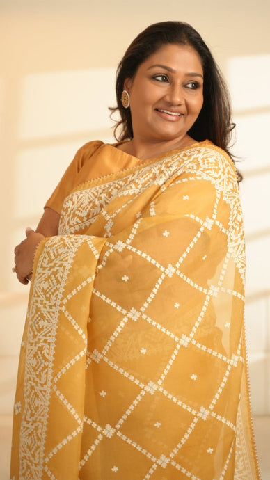 Yellow Organza Saree with Thread work Saree