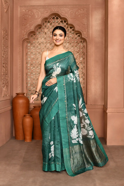 Megha Rose Radiance Tussar Silk Saree Green Saree featured
