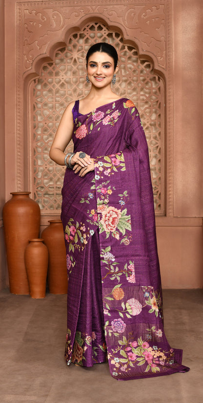 Avni: Zari Check Floral Silk Saree Eggplant featured removed