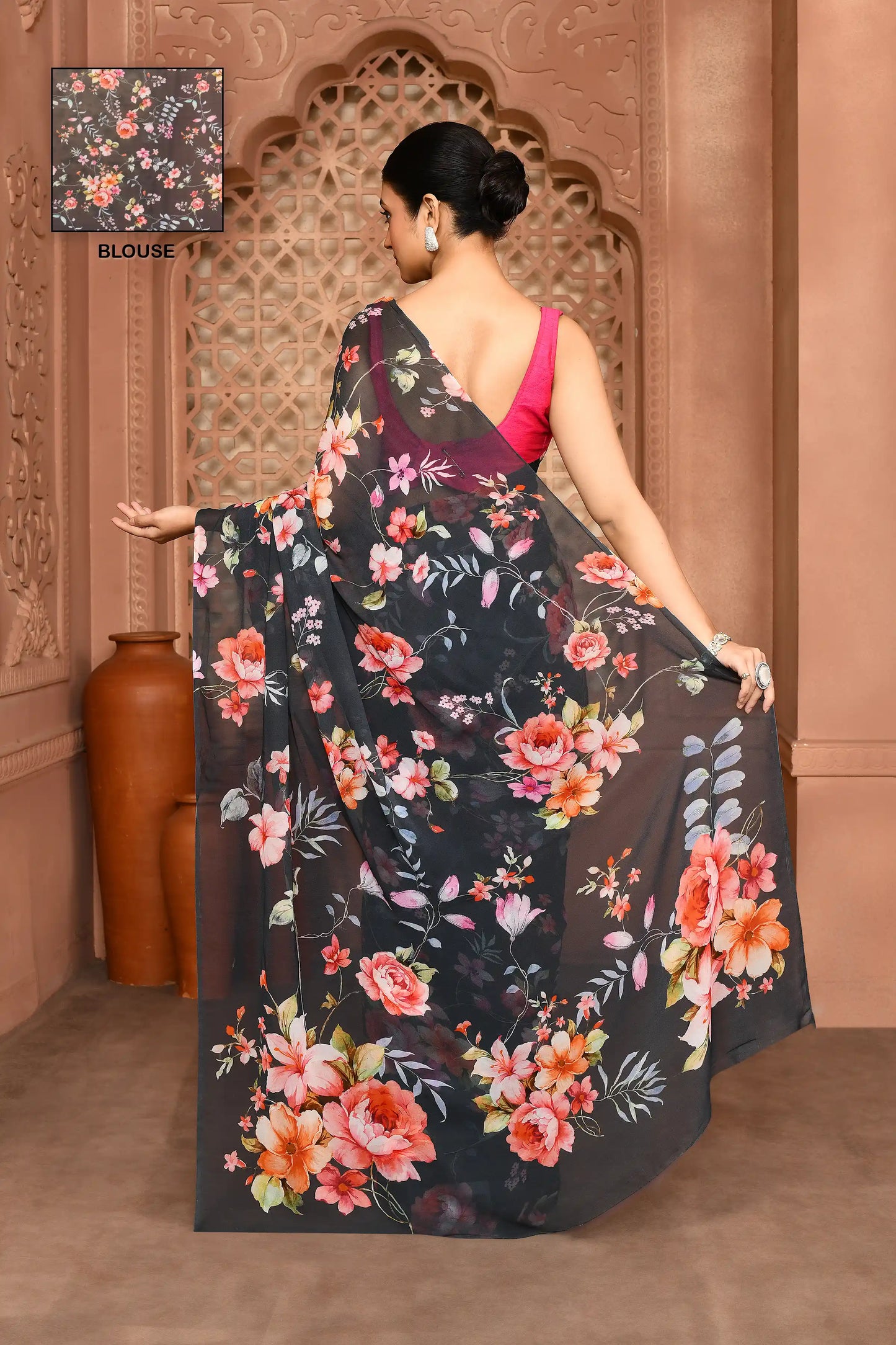 Midnight Dahlia Saree featured