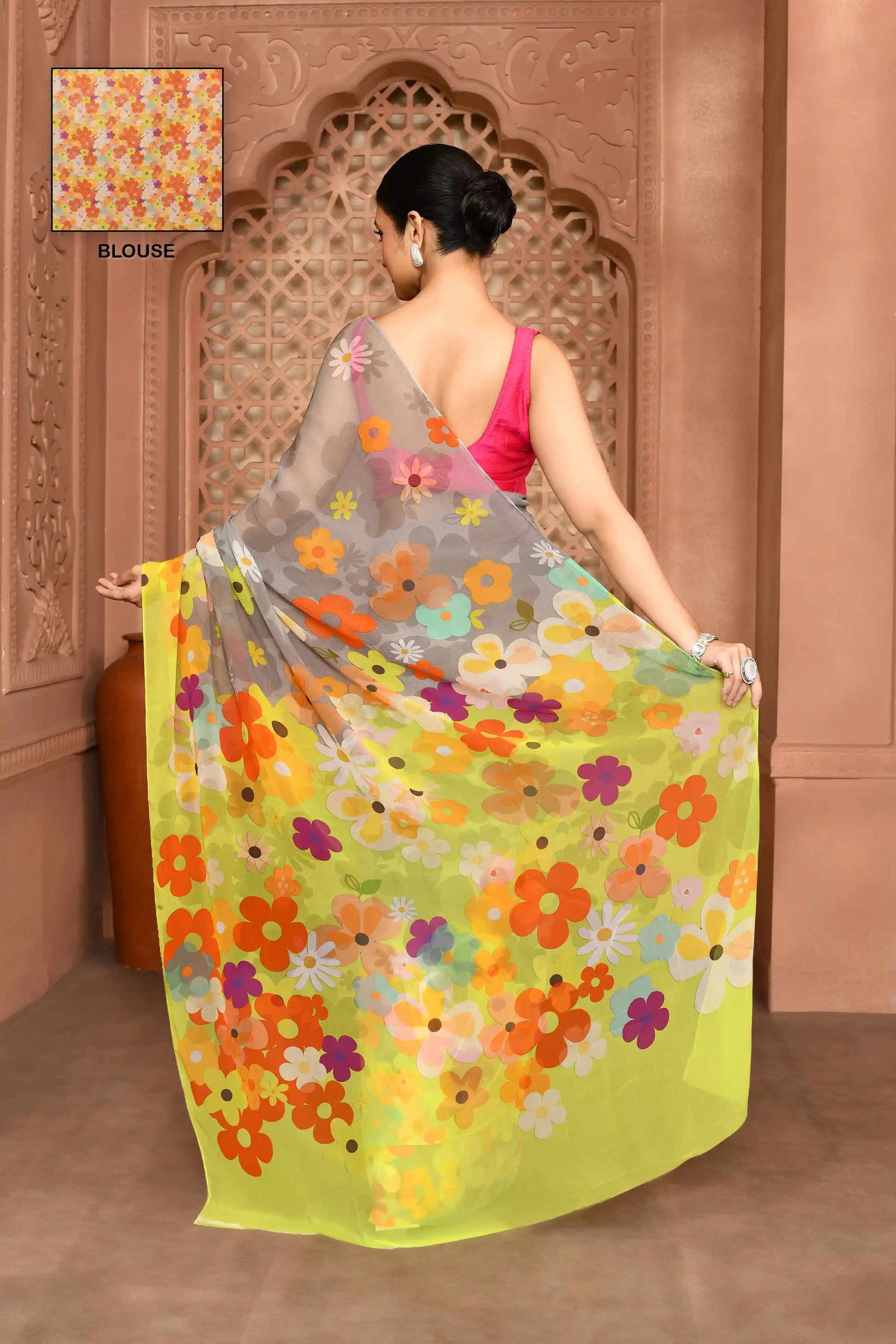 Rangriti Bloom Chinnon Saree featured