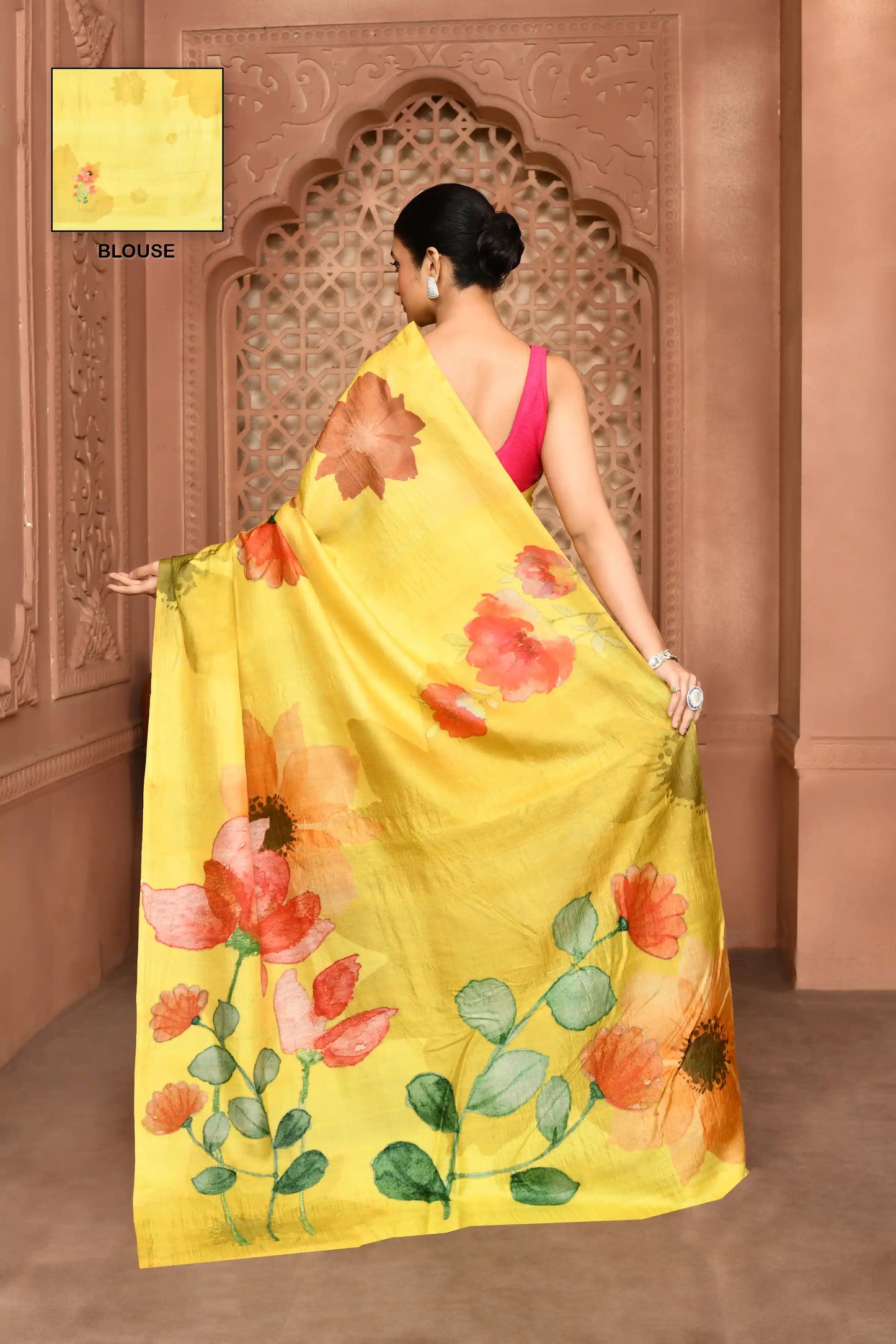 Lekha Wanderer Saree Bright Canary Yellow featured